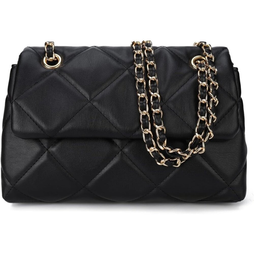 🆕 Women Black Trendy Quilted Crossbody Purse Small Chain Clutch Shoulder Bags